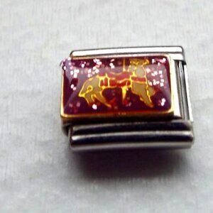 Carousel horse on purple enamel 9mm stainless steel italian charm bracelet link